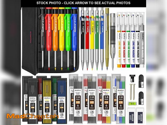Lot 74-13546527 - Nicpro 42Pack Carpenter Pencil with Sharpener, Mechanical Carpenter Pencils Set with Deep Hole Long ...