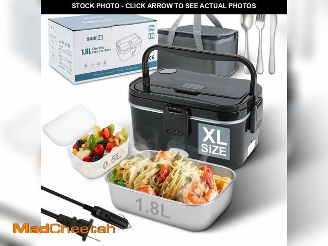 Lot 74-13630230 - SOHIDA 1.8L+0.5L Heated Lunch Box for Men, 80W Electric Lunch Box with Long-handled Utensils for Adu...