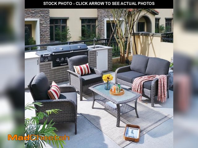 Lot 74-12804714 - Toject Denali Gray 4-Piece 4-Seat Wicker Modern Outdoor Patio Conversation Sofa Seating Set with Bla...