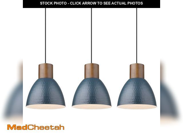 Lot 74-12499968 - ELYONA 3 Pack Hammered Pendant Lights 7Ã¢â¬Â Metal Solid Wood Hanging Light Fixtures Adjustable He...