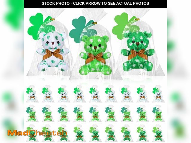 Lot 74-13718732 - Poen 27 Pack St. Patrick's Day Mini Plush Bears with Shamrock Cards Set Exchange Prize Gifts Green C...