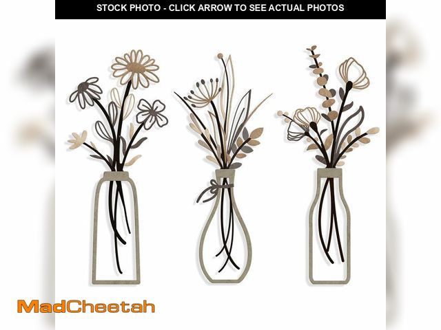 Lot 74-12976541 - Pigort 3 Pieces Metal Flowers Wall Arts - Rustic Farmhouse Style DÃÂ©cor Metal Wall Art Black Minim...