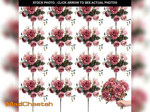 Lot 74-11559419 - Yunlly 16 Packs Artificial Peony Flowers Faux Peonies Bouquet Silk Vintage Wedding Home Table Door D...