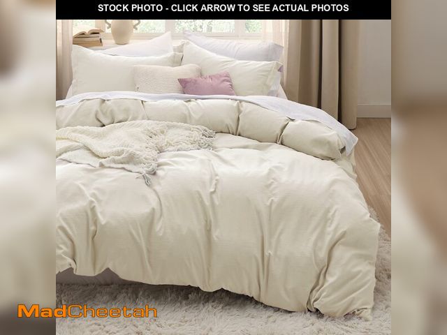Lot 74-12709794 - Bedsure Oat Milk Duvet Cover Queen Size - 3 Pieces Prewashed Cotton-Like Extra Soft Bedding Set, Inc...