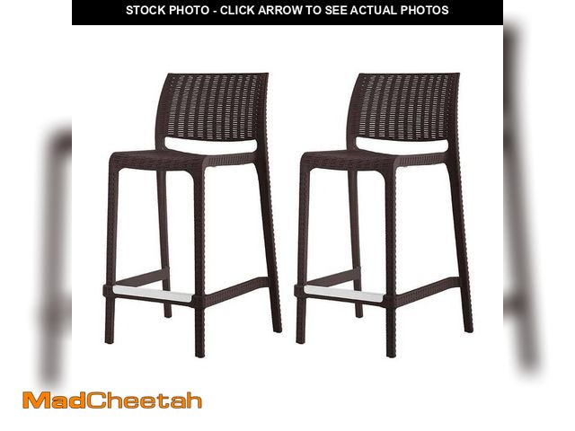 Lot 74-12773614 - Lagoon Rue Brown Stackable Resin Outdoor Bar Stool Counter Height (2-Pack) - UNUSED
