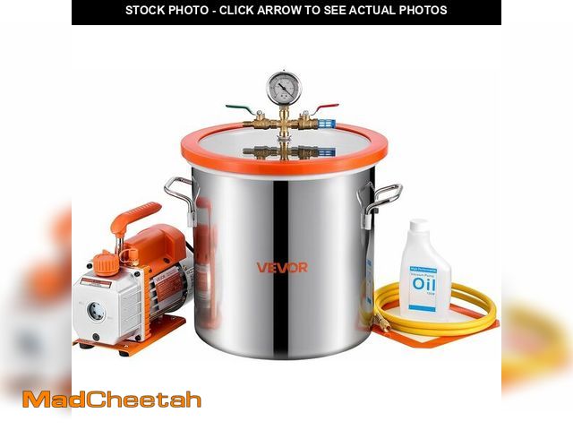 Lot 74-13382622 - VEVOR 5 Gallon Vacuum Chamber with Pump, 3.5 CFM, Single Stage Vacuum Pump, Stainless Steel Degassin...