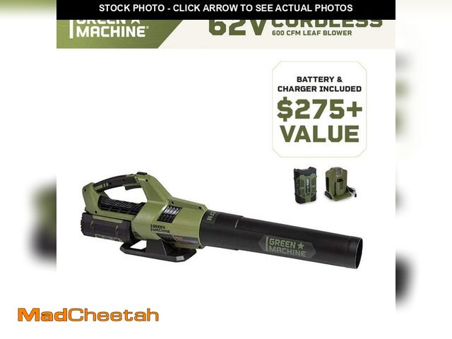 Lot 74-13604950 - Green Machine 62-Volt 113-MPH 600-CFM Battery Lithium-Ion Brushless Cordless Handheld Leaf Blower - ...