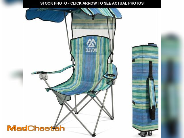 Lot 74-13042032 - Elevon Camping Chair, Oversized Folding Chair with Canopy, Portable Outdoor Chair with Arms, Cup Hol...