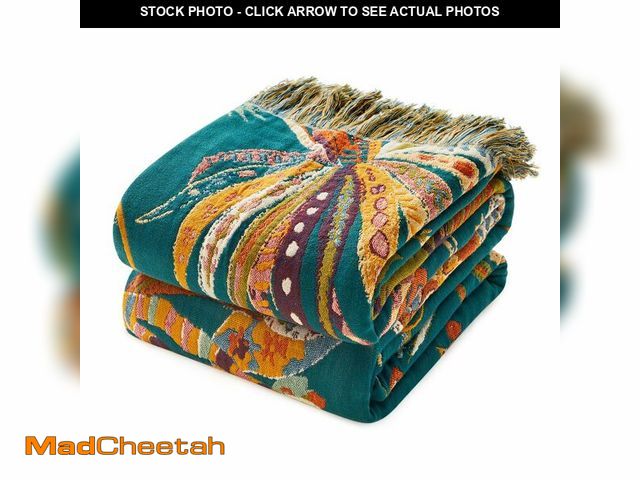 Lot 74-12715114 - MSGKV Boho Throw Blanket for Couch Bed Chair 100% Cotton Muslin Breathable Embroidery Blanket 50"x60...