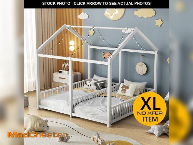 Lot 74-12786544 - PVWIIK Double Montessori Floor Bed with Fence &amp; Roof for Two Kids Teens Boys Girls,Twin Floor Be...