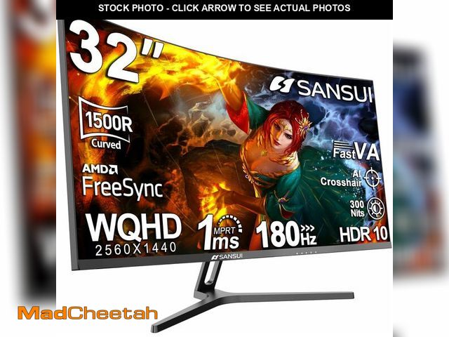 Lot 74-13710465 - SANSUI 32-Inch Curved Gaming Monitor WQHD 2560 x 1440 180Hz Curved 1500R -Fast VA,1ms(OD), HDR, 300n...