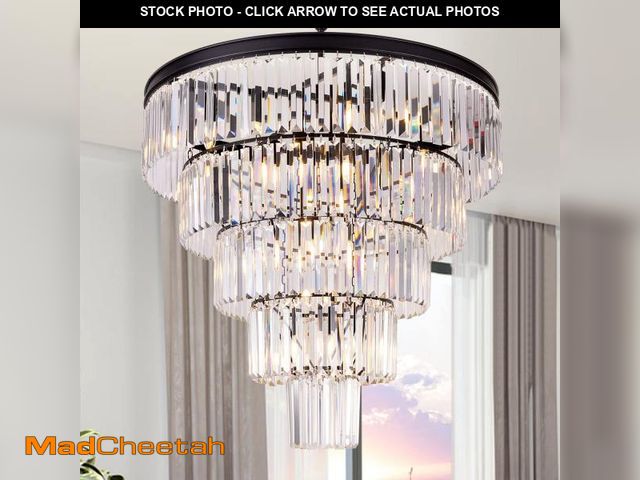 Lot 74-12282025 - TOCHIC Large Crystal Chandelier for High Ceiling, 40 inch 7-Tier Modern Black Crystal Chandeliers Li...