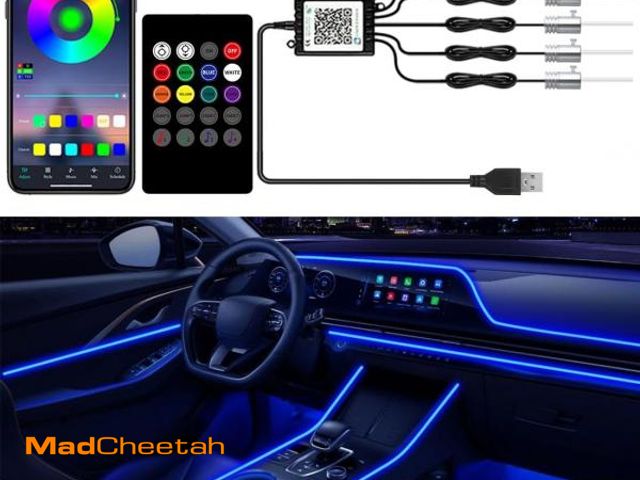 Lot 74-12126424 - Interior Car Lights with Wireless APP and Remote Control, 5 in 1 RGB Ambient Lighting Kit with 236 i...