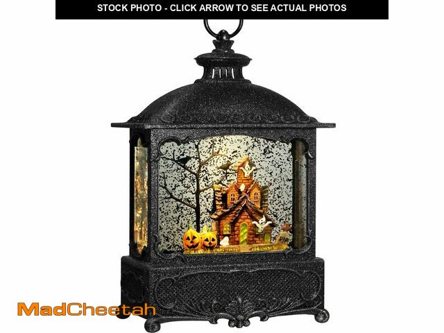 Lot 74-12976750 - Priddop Halloween Snow Globe Lantern Haunted House Pumpkin Ghost Tree Crow Rip Dancing Bats with Tim...