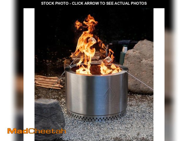Lot 74-12755625 - HotShot Explorer Portable Low Smoke 19.5 in. Round Wood-Burning Fire Pit in Stainless Steel with Car...