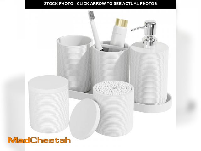 Lot 74-12110675 - 6-Piece Bathroom Accessory Set Resin, White Bath Accessories Complete with Toothbrush Holder, Lotion...