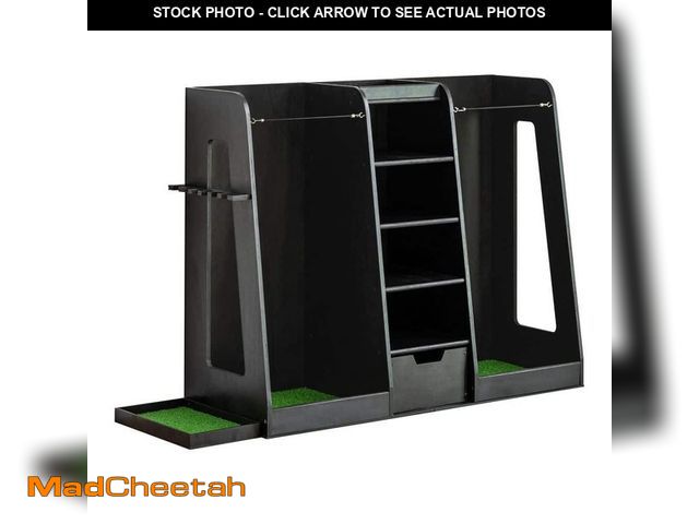 Lot 74-13778685 - (MISSING HARDWARE) Noble House Oriana Black Wood 2-Golf Bag Storage Organizer with Drawer, Shelves a...