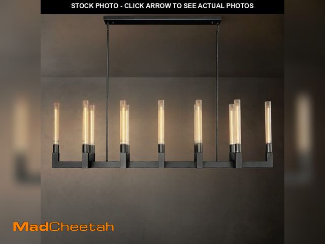 Lot 74-13118094 - YUEXPAND Black 12-Lights Modern Chandelier with Glass Tube, 54in Chandeliers Rectangular Luxurious L...