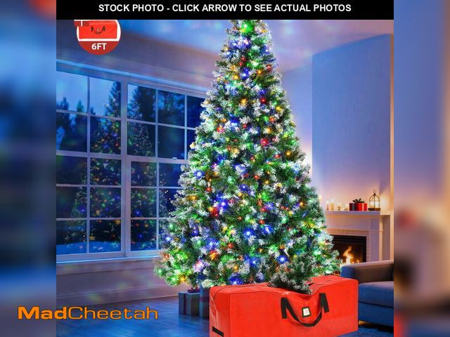 Lot 74-13053554 - Yexmas 6ft Pre-Lit Green Christmas Tree, 11 Modes Colored LED Lights, Artificial Xmas Tree with Larg...