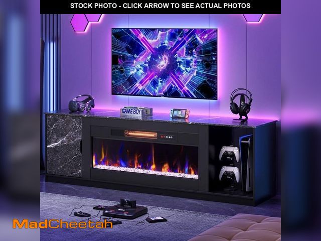 Lot 74-12946529 - Bestier 70 in. Freestanding Electric Fireplace TV Stand in Marble Black with Adjustable Shelves LED ...