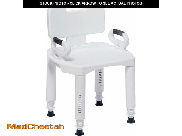 Lot 74-14281142 - Drive Medical Bathroom Bench with Back &amp; Arms - Adjustable Height - Suction Tip Legs for Stabili...