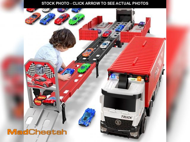 Lot 74-11847097 - Carrier Truck Race Track Kids Toys, Foldable 3 Layer Toddler Track Playset, Toy Truck Transport Car ...