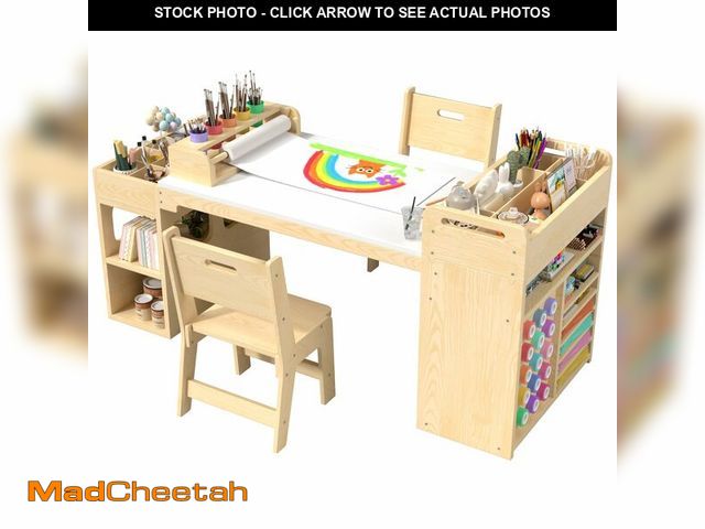 Lot 74-13123214 - RUPOLX 50Ã¢â¬Â³Lx24Ã¢â¬Â³W Kids Art &amp; Craft Table and 2 Chairs Set, Portable Supply Organizer ...