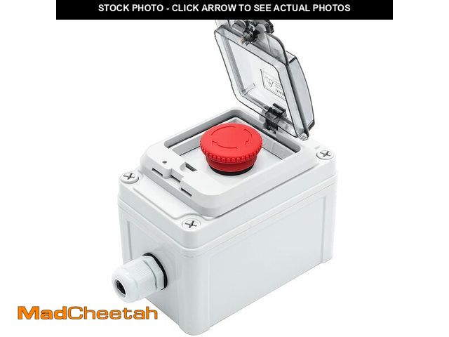 Lot 74-14151122 - OELFFOW IP67 Button Switch Outdoor Waterproof Box Red Button Emergency Stop with Protective Cover An...