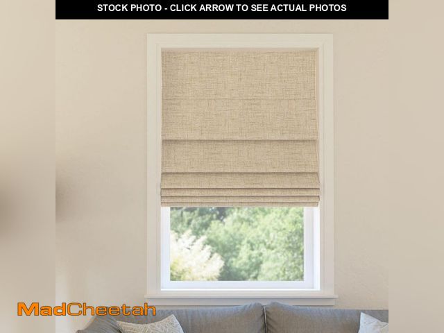 Lot 74-14352555 - Sun Zero Somerton Cordless Taupe 100% Blackout Textured Fabric Roman Shade 23 in. W x 64 in. L - UNU...