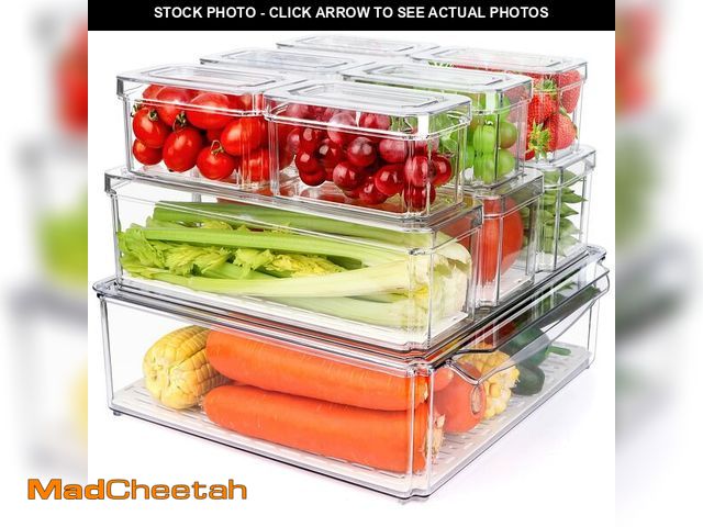 Lot 74-12696960 - 10 Pack Refrigerator Pantry Organizer Bins, Stackable Fridge Organizer Bins with Lids, Clear Plastic...