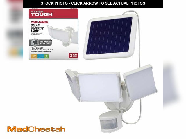 Lot 74-12861734 - Hyper Tough Solar Three Head LED Motion Sensing Security Flood Light, Outdoor, White, 2000 Lumen - U...