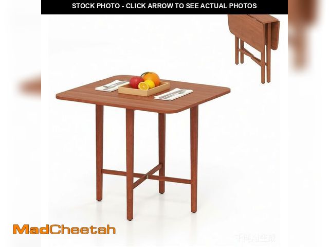 Lot 74-14448102 - Tangkula 39" Foldable Square Dining Table, Kitchen Table w/Solid Rubber Wood Legs, Dual Drop Leaf De...