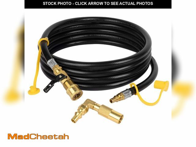 Lot 74-13960712 - GASPRO Upgraded 12FT RV Quick Connect Propane Hose with Elbow Adapter, For 17" and 22" Table Top Bla...