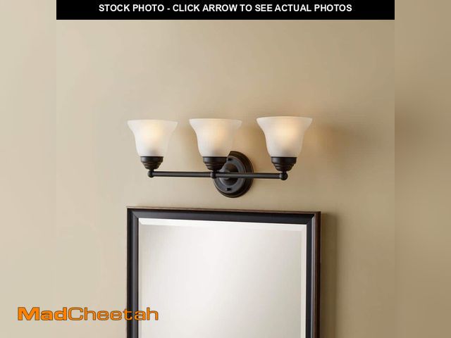 Lot 74-12559128 - (MISSING ONE SHADE) Hampton Bay Ashhurst 3-Light Oil Rubbed Bronze Vanity Light with Frosted Glass S...