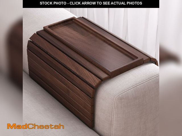 Lot 74-14207755 - Danfoxer Sofa Arm Tray,Walnut Wood Folding Couch Arm Trays,Sofa Armrest Tray with Anti-Slip Pad for ...