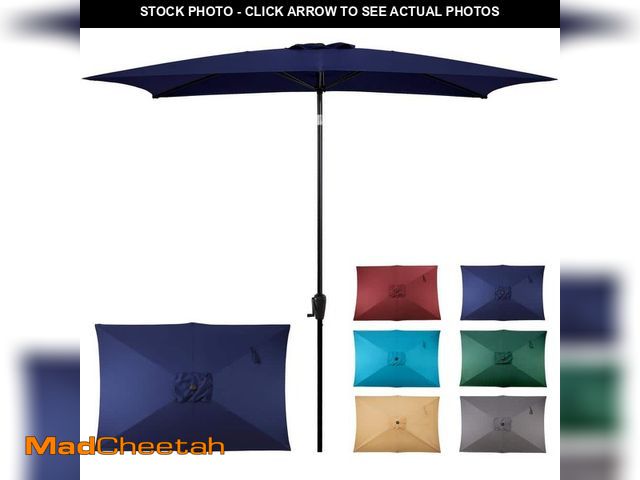 Lot 74-14262051 - Sun-Ray 6.6 ft. x 9.8 ft. Rectangular Steel Market Umbrella in Navy - UNUSED