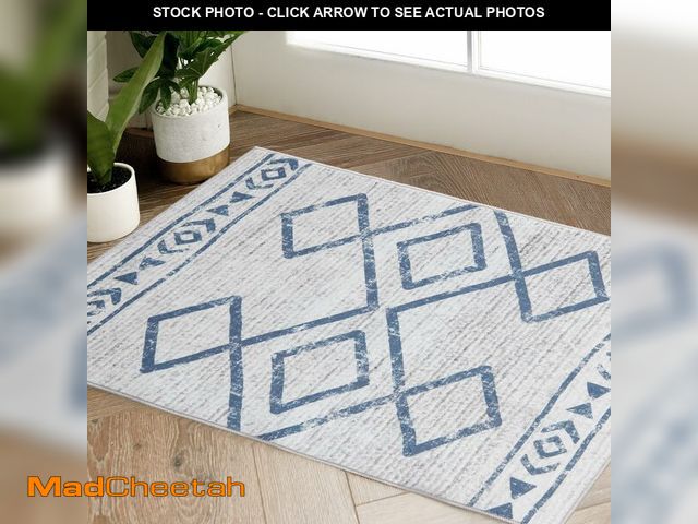Lot 74-13716194 - jinchan Moroccan 2x3 Rug for Entryway - Machine Washable Rug Modern Geometric Kitchen Soft Faux Wool...