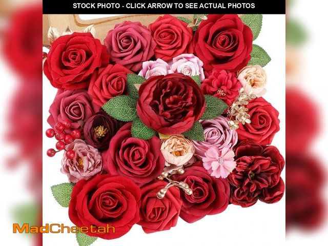 Lot 74-12323322 - AmyHomie Red Artificial Flowers Combo Silk Mix Peony Rose Fake Flowers w/Stem for Valentine's Day DI...