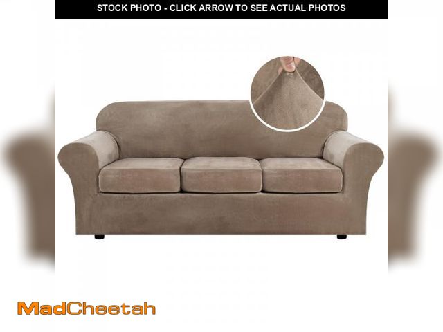 Lot 74-12179378 - H.VERSAILTEX Modern Velvet Plush 4 Piece High Stretch Sofa Slipcover Strap Sofa Cover Furniture Prot...