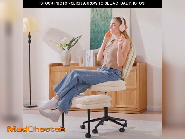 Lot 74-14353652 - Pinmoco Cross Legged Office Chair, White Boucle Ergonomic Criss Cross Swivel Desk Chair, Heavy Duty ...
