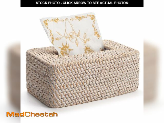 Lot 74-14152114 - Rattan Tissue Box Cover, Rectangular Wicker Tissue Box Holder, Decorative Woven Facial Tissue Holder...