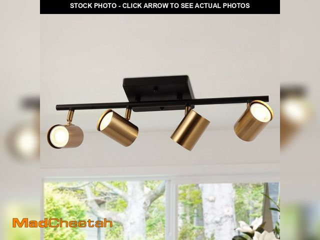 Lot 74-12544076 - GEPOW 4 Light Complete Track Lighting Kit, Black Gold LED Ceiling Spotlight Fixture, Mid-Century Mod...