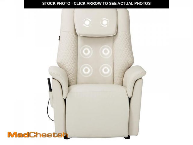Lot 74-12489842 - COLAMY White Massage Recliner Chair Ã¢â¬â Leather Recliner with Neck &amp; Back Rollers, 3 Auto M...