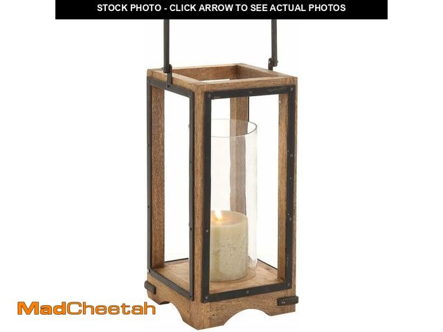 Lot 74-12543938 - Deco 79 Mango Wood Handmade Indoor Outdoor Candle Lantern Decorative Lantern Candle Holder, Lantern ...