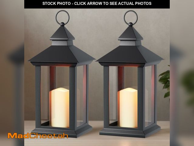 Lot 74-12713421 - JOHUNT Lanterns Decorative Indoor, 2 Pack Black Outdoor Lantern with Timer, 14" Lantern Waterproof w...