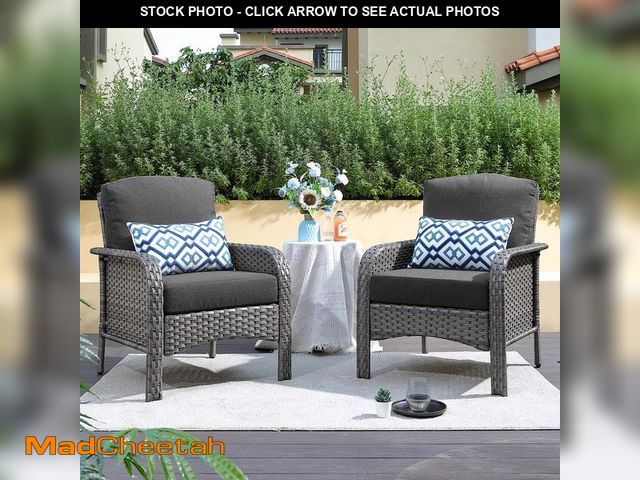 Lot 74-12534567 - Toject Denali Gray Modern Wicker Outdoor Lounge Chair Seating Set with Black Cushions (2-Pack) - UNU...