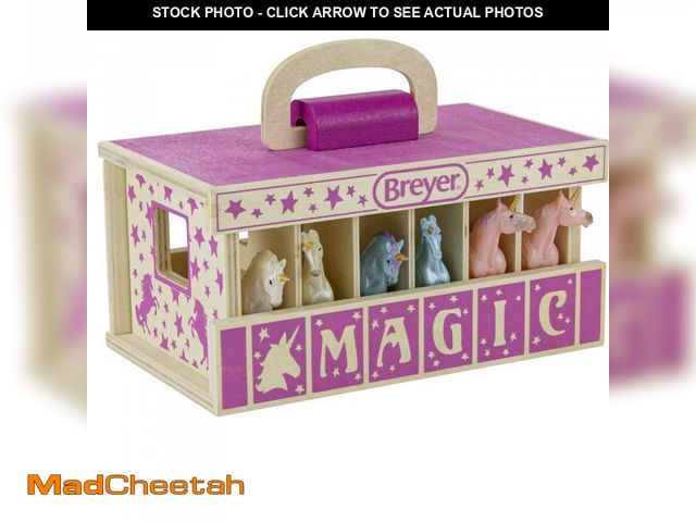 Lot 74-12304436 - Breyer Unicorn Magic Wooden Carry Stable Playset w/ 6 Unicorns - USED