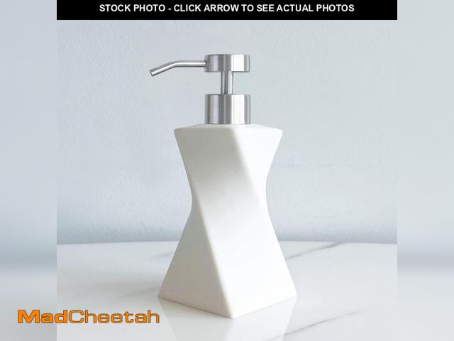 Lot 74-12329425 - Modern White Soap Dispenser with Stainless Steel Pump for Bathroom and Kitchen, Contemporary Art Sty...