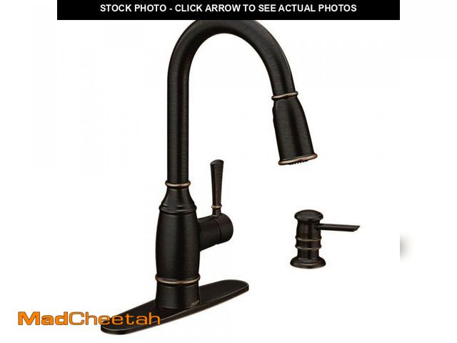 Lot 74-10163035 - MOEN Noell Single-Handle Pull-Down Sprayer Kitchen Faucet with Reflex, Soap Dispenser and Power Clea...