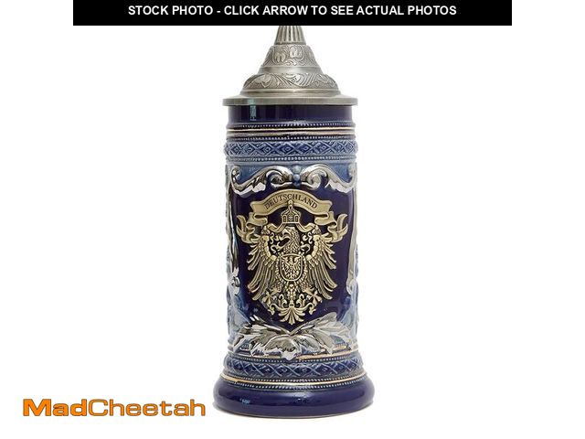 Lot 74-12701510 - HAUCOZE Beer Stein Mug German Eagle Medallion Drinking Viking Tankard with Petwer Lid for Birthday G...